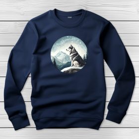 Alaszkai malamutos környakú pulóver sötétkék színben