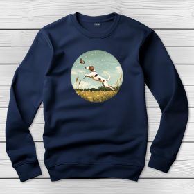 Angol pointeres környakú pulóver sötétkék színben