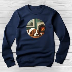 Basset houndos környakú pulóver sötétkék színben