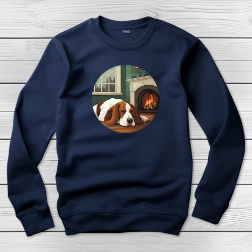 Basset houndos környakú pulóver sötétkék színben