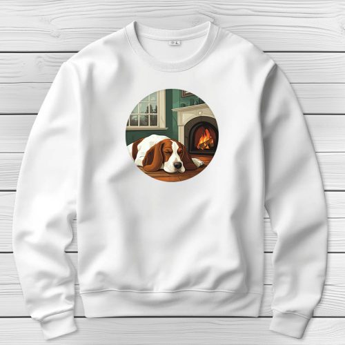 Basset houndos környakú pulóverk fehér színben