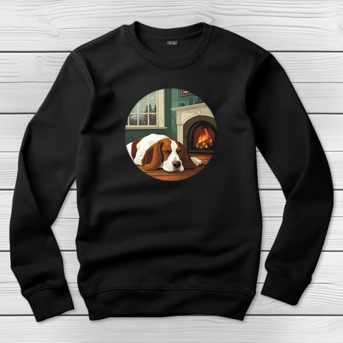 Basset houndos környakú pulóver fekete színben