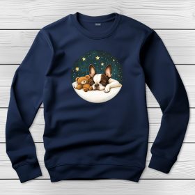 Boston terrieres környakú pulóver sötétkék színben