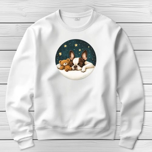 Boston terrieres környakú pulóverk fehér színben