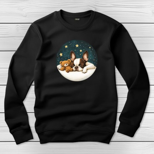 Boston terrieres környakú pulóver fekete színben