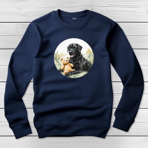 Fekete labradoros környakú pulóver sötétkék színben