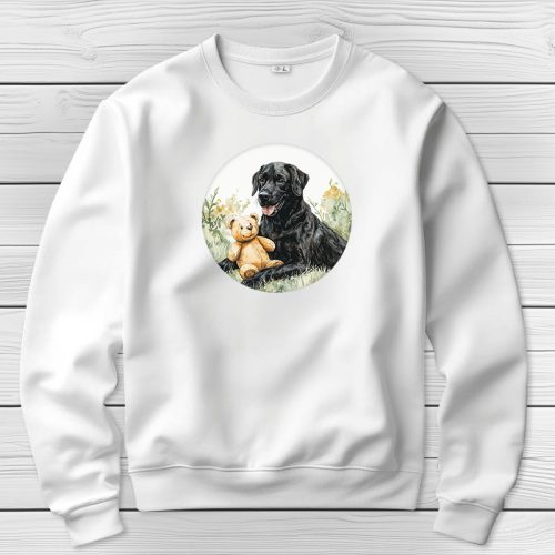 Fekete labradoros környakú pulóverk fehér színben