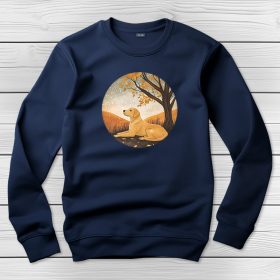 Sárga labradoros környakú pulóver sötétkék színben