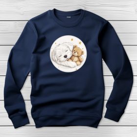 Máltai selyemkutyás környakú pulóver sötétkék színben