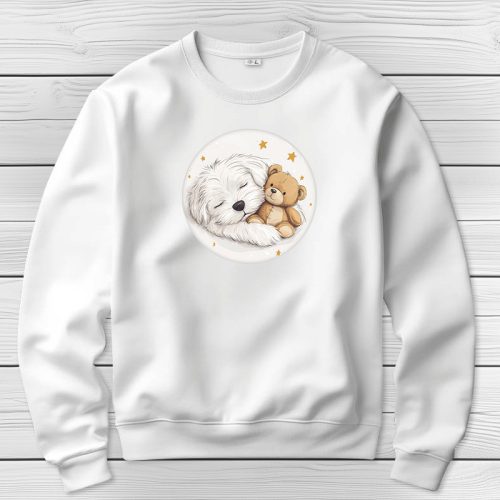 Máltai selyemkutyás környakú pulóverk fehér színben