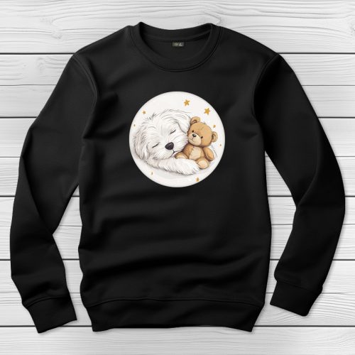 Máltai selyemkutyás környakú pulóver fekete színben