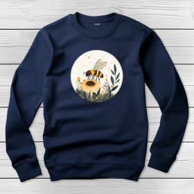 Méhecskés környakú pulóver sötétkék színben