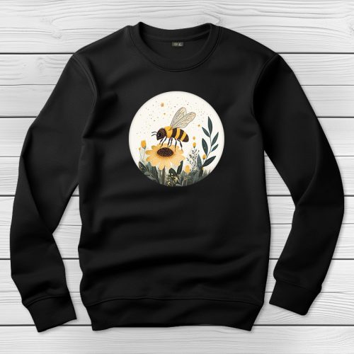 Méhecskés környakú pulóver fekete színben