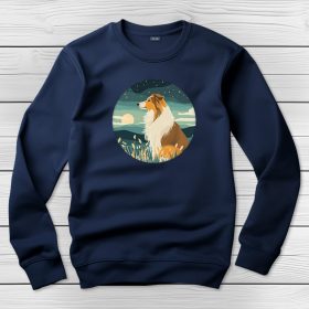 Skót juhászos környakú pulóver sötétkék színben