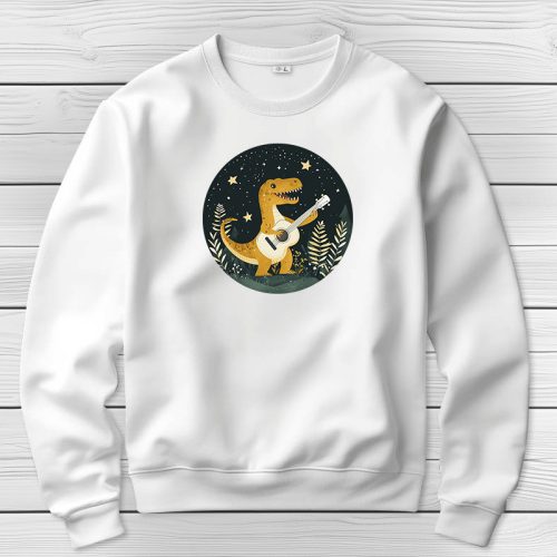 T-rexes környakú pulóverk fehér színben