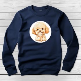 Uszkáros környakú pulóver sötétkék színben