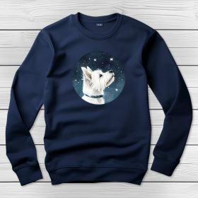 Westie-s környakú pulóver sötétkék színben