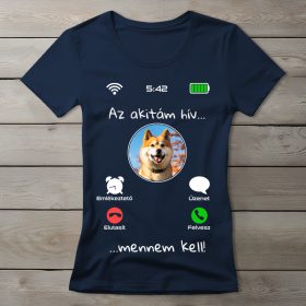 Akitás póló nőknek sötétkék színben