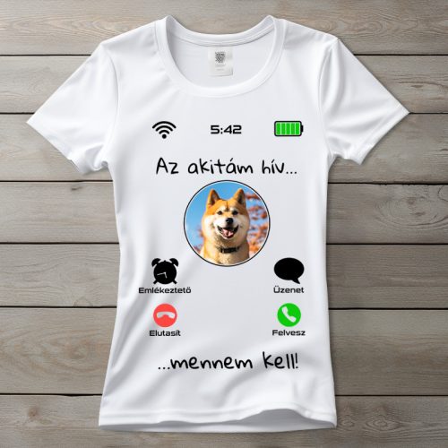 Akitás póló nőknek fehér színben