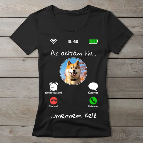 Akitás póló nőknek fekete színben