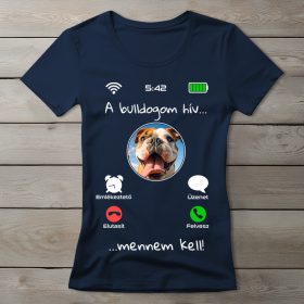 Angol bulldogos póló nőknek sötétkék színben