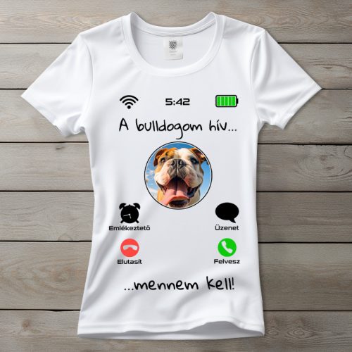 Angol bulldogos póló nőknek fehér színben