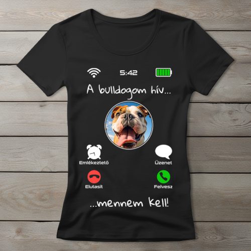 Angol bulldogos póló nőknek fekete színben