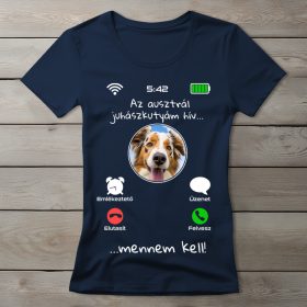 Ausztrál juhászkutyás póló nőknek sötétkék színben