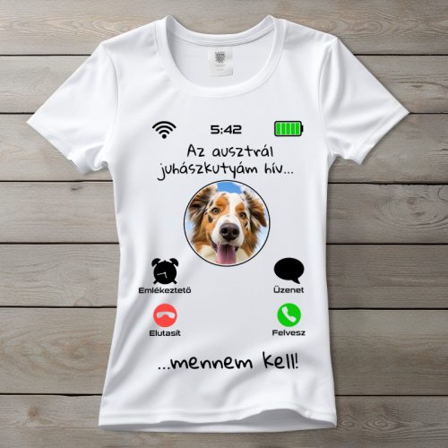 Ausztrál juhászkutyás póló nőknek fehér színben