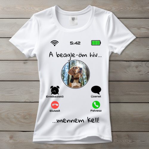 Beagleös póló nőknek fehér színben