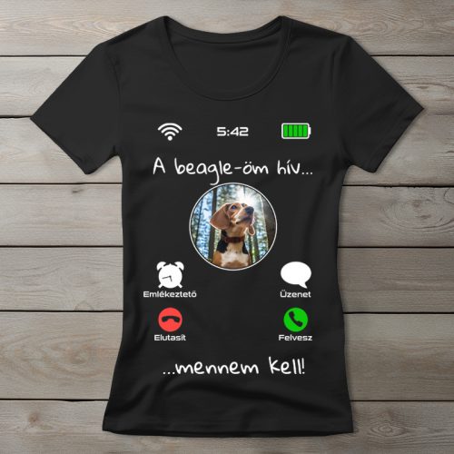 Beagleös póló nőknek fekete színben