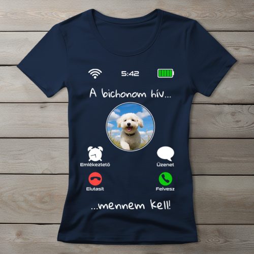 Bichon frisés póló nőknek sötétkék színben