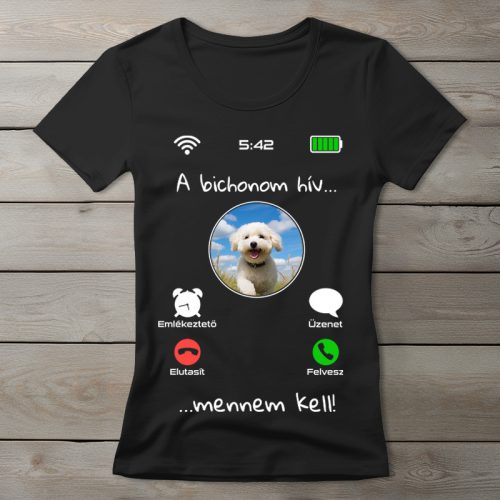 Bichon frisés póló nőknek fekete színben