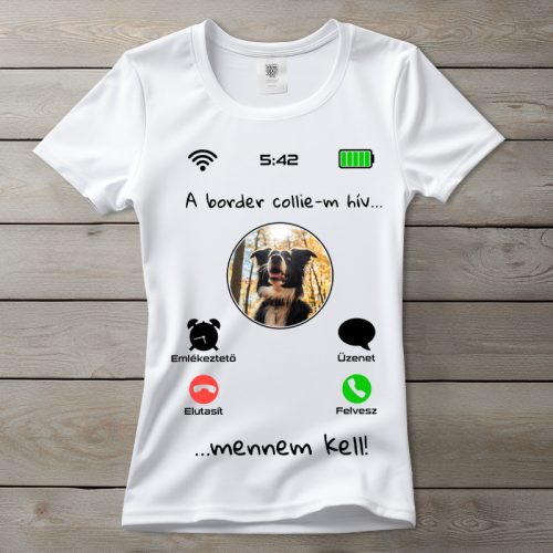 Border collies póló nőknek fehér színben