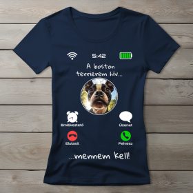 Boston terrieres póló nőknek sötétkék színben