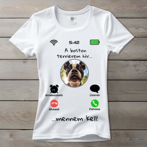 Boston terrieres póló nőknek fehér színben