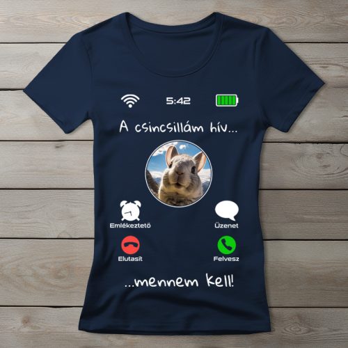 Csincsillás póló nőknek sötétkék színben