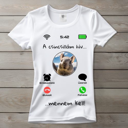 Csincsillás póló nőknek fehér színben