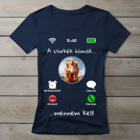 Csirkés póló nőknek sötétkék színben