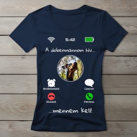 Dobermannos póló nőknek sötétkék színben