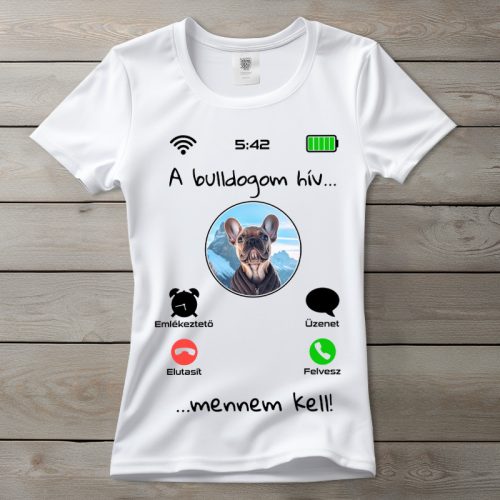 Francia bulldogos póló nőknek fehér színben