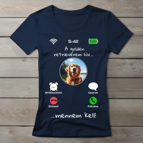 Golden retrieveres póló nőknek sötétkék színben