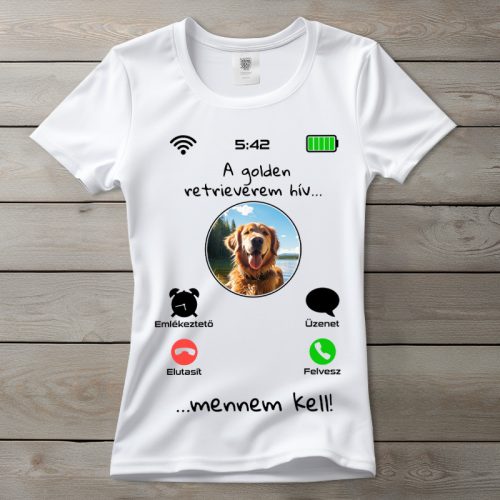 Golden retrieveres póló nőknek fehér színben