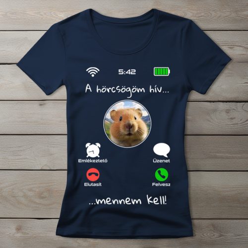 Hörcsögös póló nőknek sötétkék színben