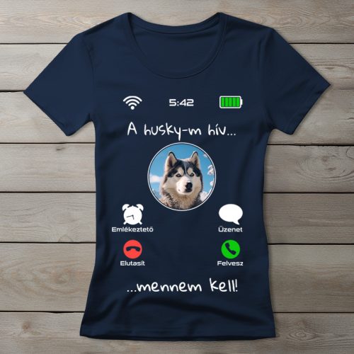 Huskys póló nőknek sötétkék színben