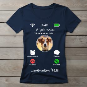 Jack russel terrieres póló nőknek sötétkék színben