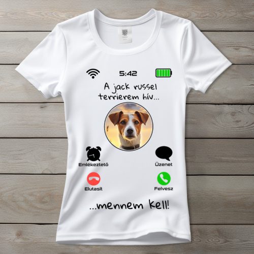 Jack russel terrieres póló nőknek fehér színben
