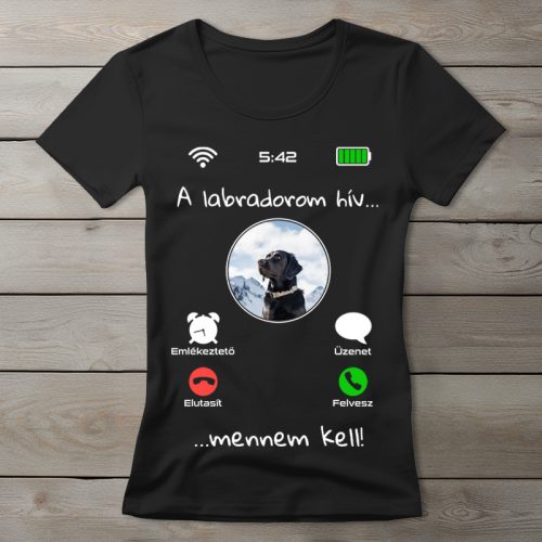 Fekete labradoros póló nőknek fekete színben
