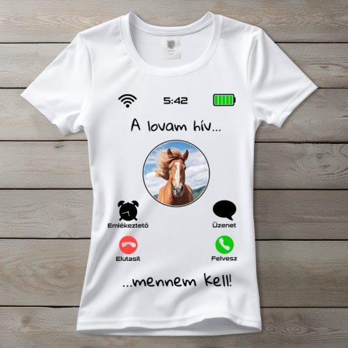 Lovas póló nőknek fehér színben