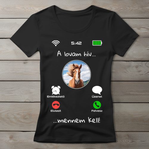 Lovas póló nőknek fekete színben